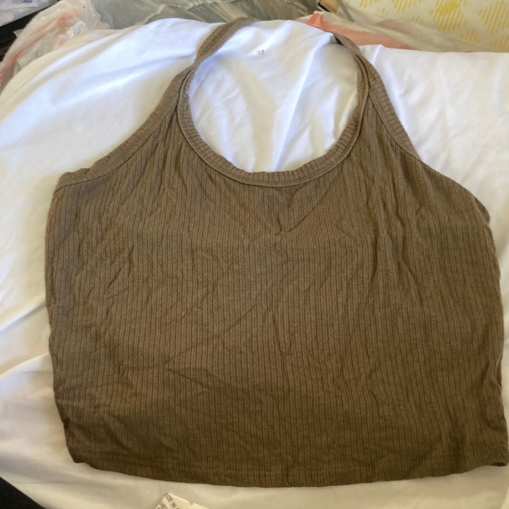 Ribbed Olive green cropped halter top